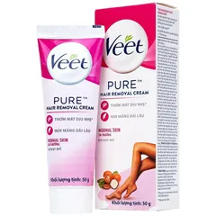Kem Tẩy Lông Veet Pure Dành Cho Da Thường 50g - Hiệu Quả 3-6 Phút, Dưỡng Ẩm Bơ Hạt Mỡ, Tặng Que Tẩy Lông