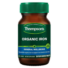 Viên Sắt Hữu Cơ Thompson's Organic Iron 24mg - Giúp Giảm Mệt Mỏi, 30 Viên, Xuất Xứ Úc, Dễ Hấp Thụ Cho Phụ Nữ Mang Thai
