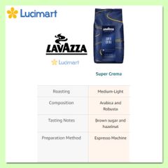 Cà phê Ý Lavazza Super Crema nguyên hạt Whole Bean gói 1kg [Hàng Mỹ]