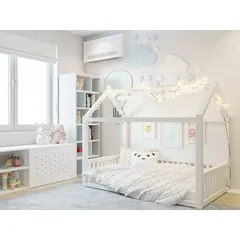 Giường Trẻ Em Hình Ngôi Nhà - Giường Gỗ Thông Tự Nhiên An Toàn cho Bé, Thiết Kế Độc Đáo và Sang Trọng 1.2x2m