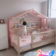 Giường cũi gỗ tự nhiên cao cấp cho trẻ em - Giường công chúa ngôi nhà miễn phí giao lắp tại HCM, kích thước 1.2x2m