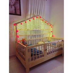 Giường cũi gỗ tự nhiên cao cấp cho trẻ em - Giường công chúa ngôi nhà miễn phí giao lắp tại HCM, kích thước 1.2x2m