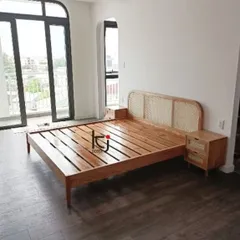 Giường Ngủ Mây Mắt Cáo Rustic Indochine - Chất Liệu Gỗ Thông Tự Nhiên, Kích Thước Đẹp, Freeship HCM