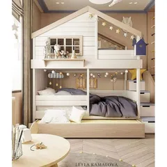 Giường Tầng Hình Ngôi Nhà Cho Bé - Giường Gỗ Tự Nhiên Cao Cấp, Kích Thước 1.2x1.9m, Thiết Kế Đẹp Mắt và An Toàn