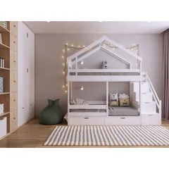 Giường Tầng Hình Ngôi Nhà Cho Bé - Giường Gỗ Tự Nhiên Cao Cấp, Kích Thước 1.2x1.9m, Thiết Kế Đẹp Mắt và An Toàn