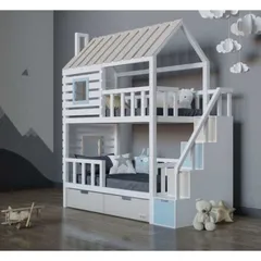 Giường Tầng Hình Ngôi Nhà Cho Bé - Giường Gỗ Tự Nhiên Cao Cấp, Kích Thước 1.2x1.9m, Thiết Kế Đẹp Mắt và An Toàn