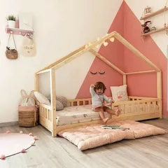 Giường cho bé hình ngôi nhà - Giường ghép công chúa gỗ thông, kích thước 80x150cm, tạo cảm giác thích thú cho trẻ em