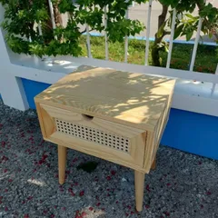 Kệ đầu giường gỗ thông mây mắt cáo - Decor phòng ngủ phong cách hiện đại, chống ẩm, dễ lắp đặt 45x35x52cm