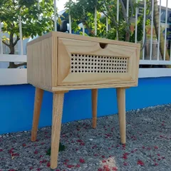 Kệ đầu giường gỗ thông mây mắt cáo - Decor phòng ngủ phong cách hiện đại, chống ẩm, dễ lắp đặt 45x35x52cm
