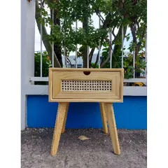 Kệ đầu giường gỗ thông mây mắt cáo - Decor phòng ngủ phong cách hiện đại, chống ẩm, dễ lắp đặt 45x35x52cm