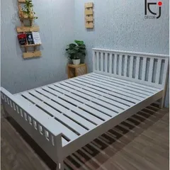 [KID086] Giường gỗ thông cao cấp sơn trắng