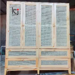 Tủ Quần Áo Cánh Mây 4 Cánh Gỗ Tự Nhiên - Sang Trọng và Nhẹ Nhàng, Kích Thước 180x55x200 cm, Thiết Kế Theo Yêu Cầu