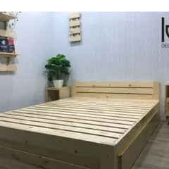 [KID078] Giường gỗ tự nhiên có ngăn kéo