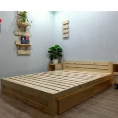 [KID078] Giường gỗ tự nhiên có ngăn kéo
