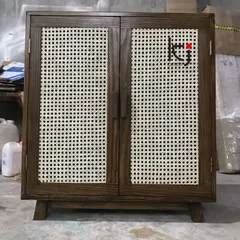 Tủ Giày Gỗ Tự Nhiên Thoáng Khí - Tủ Giày Mây Mắt Cáo 3 Ngăn, Chất Liệu Gỗ Thông Walnut Chống Ẩm, Kiểu Dáng Hiện Đại