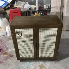 Tủ Giày Gỗ Tự Nhiên Thoáng Khí - Tủ Giày Mây Mắt Cáo 3 Ngăn, Chất Liệu Gỗ Thông Walnut Chống Ẩm, Kiểu Dáng Hiện Đại