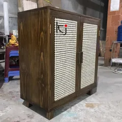 Tủ Giày Gỗ Tự Nhiên Thoáng Khí - Tủ Giày Mây Mắt Cáo 3 Ngăn, Chất Liệu Gỗ Thông Walnut Chống Ẩm, Kiểu Dáng Hiện Đại