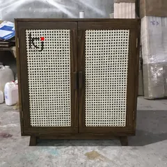 Tủ Giày Gỗ Tự Nhiên Thoáng Khí - Tủ Giày Mây Mắt Cáo 3 Ngăn, Chất Liệu Gỗ Thông Walnut Chống Ẩm, Kiểu Dáng Hiện Đại