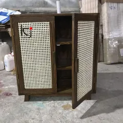 Tủ Giày Gỗ Tự Nhiên Thoáng Khí - Tủ Giày Mây Mắt Cáo 3 Ngăn, Chất Liệu Gỗ Thông Walnut Chống Ẩm, Kiểu Dáng Hiện Đại