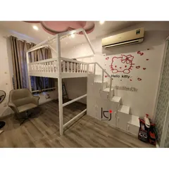 Giường Tầng Gỗ Thông Tự Nhiên Trắng - Kích Thước 1.6x2m, Cao 2.85m, Miễn Phí Vận Chuyển Lắp Đặt Tại HCM