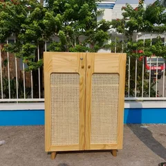 Tủ Giày Gỗ Thông Mây Tự Nhiên - Tủ Đựng Giày Cổ Điển Với Nhiều Ngăn Tiện Lợi - Kích Thước 80x35x110cm