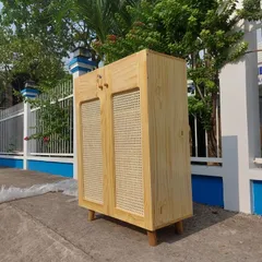 Tủ Giày Gỗ Thông Mây Tự Nhiên - Tủ Đựng Giày Cổ Điển Với Nhiều Ngăn Tiện Lợi - Kích Thước 80x35x110cm