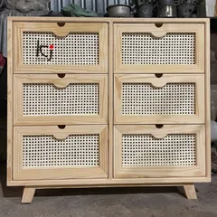 Tủ Mây Vintage 6 Ngăn Kéo Ki Décor - Tủ Đồ Gỗ Thông Chất Lượng Cao, Phong Cách Cổ Điển 100x35x80cm