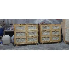 Tủ Mây Vintage 6 Ngăn Kéo Ki Décor - Tủ Đồ Gỗ Thông Chất Lượng Cao, Phong Cách Cổ Điển 100x35x80cm