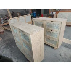 Tủ Mây Vintage 6 Ngăn Kéo Ki Décor - Tủ Đồ Gỗ Thông Chất Lượng Cao, Phong Cách Cổ Điển 100x35x80cm