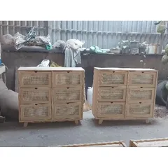 Tủ Mây Vintage 6 Ngăn Kéo Ki Décor - Tủ Đồ Gỗ Thông Chất Lượng Cao, Phong Cách Cổ Điển 100x35x80cm