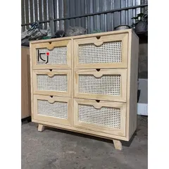 Tủ Mây Vintage 6 Ngăn Kéo Ki Décor - Tủ Đồ Gỗ Thông Chất Lượng Cao, Phong Cách Cổ Điển 100x35x80cm