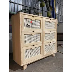 Tủ Mây Vintage 6 Ngăn Kéo Ki Décor - Tủ Đồ Gỗ Thông Chất Lượng Cao, Phong Cách Cổ Điển 100x35x80cm