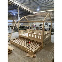 Giường Tầng Kéo Hình Ngôi Nhà Cho Bé - Gỗ Thông Nhập Khẩu, Kích Thước Lên Đến 1.2x2m - Thiết Kế An Toàn và Tiện Lợi