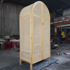 Tủ quần áo mây tre Indochine phong cách vintage - Gỗ thông tự nhiên, decor phòng ngủ, phù hợp cho homestay và không gian sống hiện đại
