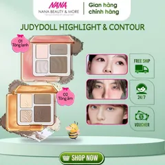 JudyDoll Bảng Phấn Bắt Sáng & Tạo Khối 4 Màu Tự Nhiên 9g - Phấn Trang Điểm Lâu Trôi, Định Hình Gương Mặt Rạng Rỡ