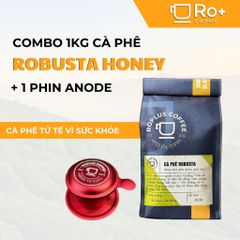 Combo 1kg Cà Phê Robusta Honey + Phin Nhôm Công Nghệ Anode - Cafe Rang Mộc Nguyên Chất Pha Phin, Pha Máy