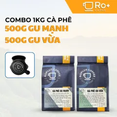Combo Roplus Coffee 0.5kg Gu Vừa & 0.5kg Gu Mạnh kèm 1 phin nhôm Anode - Cà phê rang xay hương thơm quyến rũ, dễ pha phin và máy.
