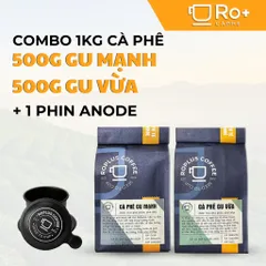 Combo Roplus Coffee 0.5kg Gu Vừa & 0.5kg Gu Mạnh kèm 1 phin nhôm Anode - Cà phê rang xay hương thơm quyến rũ, dễ pha phin và máy.