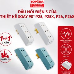 Ổ chia điện đa năng SOPOKA P25-P25X 5 lỗ xoay 90 độ, 2500W, thiết kế góc hẹp, nhựa ABS chống va đập - Tiện ích cho gia đình