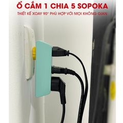 Ổ chia điện đa năng SOPOKA P25-P25X 5 lỗ xoay 90 độ, 2500W, thiết kế góc hẹp, nhựa ABS chống va đập - Tiện ích cho gia đình
