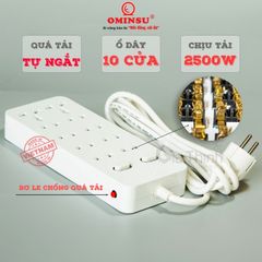Ổ Cắm Điện 10 Lỗ OMINSU 10ST - 2500W, Chống Quá Tải, Lõi Đồng, Vỏ Nhựa Chống Cháy, Dài 2.5m và 4.5m, Phù Hợp Tất Cả Thiết Bị Điện