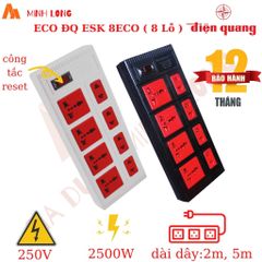 Ổ Cắm 8 Lỗ Đa Năng Điện Quang ECO ĐQ ESK 8ECO - Dây 2m/5m, Chịu Tải, Nhựa ABS, Đèn Hiển Thị Nguồn, Thích Hợp Cho Mọi Tiêu Chuẩn Phích Cắm