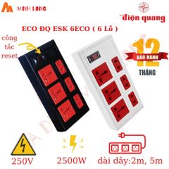Ổ Cắm 6 Lỗ Đa Năng Điện Quang ECO ĐQ ESK 6ECO - Chịu Tải 2500W, Dây 2 Mét, An Toàn Với Tính Năng Ngắt Điện Khẩn Cấp