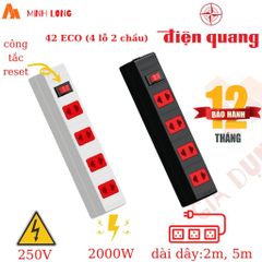 Ổ Cắm Điện Quang 3/4/6 Lỗ ECO ĐQ ESK 32-42-62 - Dây Liền 2/5 Mét, Chịu Tải 2000W, Nhựa ABS Chịu Nhiệt, Đèn Hiển Thị Nguồn