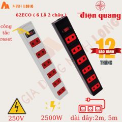 Ổ Cắm Điện Quang 3/4/6 Lỗ ECO ĐQ ESK 32-42-62 - Dây Liền 2/5 Mét, Chịu Tải 2000W, Nhựa ABS Chịu Nhiệt, Đèn Hiển Thị Nguồn
