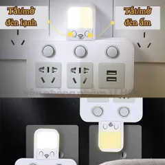 Ổ Cắm Chia Điện Đa Năng Thông Minh 2500W Có Đèn Ngủ & Công Tắc Riêng Từng Ổ - Ổ Điện USB Sạc 2-3-4 Chân Dùng Tại Nhà