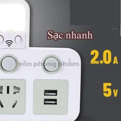 Ổ Cắm Chia Điện Đa Năng Thông Minh 2500W Có Đèn Ngủ & Công Tắc Riêng Từng Ổ - Ổ Điện USB Sạc 2-3-4 Chân Dùng Tại Nhà