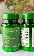 Viên Kẽm Giảm Mụn Puritan's Pride Zinc Gluconate 25mg - Bổ Sung Đề Kháng và Làm Đẹp Da - 100 Viên USA