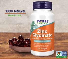 Viên Bổ Sung Kẽm Hữu Cơ Zinc Glycinate 30mg NOW - Tăng Cường Đề Kháng, Hỗ Trợ Điều Hòa Nội Tiết Tố (Hộp 120 Viên) - Sức Khỏe Nam Nữ