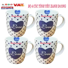Cốc Sứ Dễ Thương Love 300ml - Ly Uống Nước Cà Phê, Trà Màu Xanh Dương, Quà Tặng Trang Trí Độc Đáo, Chất Liệu Cao Cấp